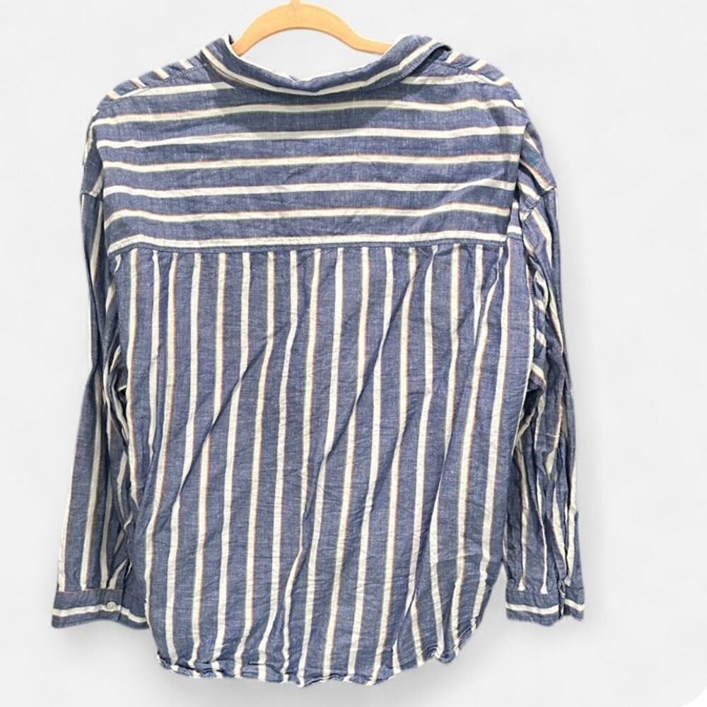 Sigrid Olsen Linen Cotton Stripe Shirt XL Oversized Cropped Coastal Boho - Picture 5 of 11
